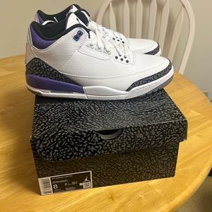 Jordan retro 3 white/ dark purple new in box 100 perfect authentic